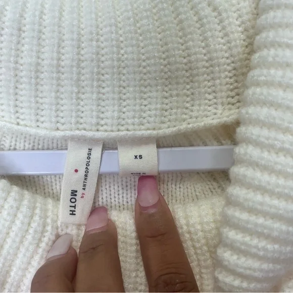 Anthropologie Women’s XS Creamy White Tunic Sweater Cowl Turtleneck Soft Long - Picture 6 of 6